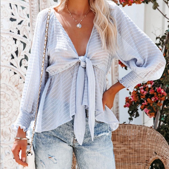 vici dolls Tops - NWT VICI dolls sheer white flowy top with plunge neckline Size Medium